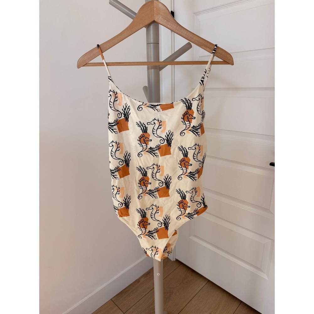 Madewell Second Wave Spaghetti Strap One Piece Swimsuit Seahorse Cream L NWT